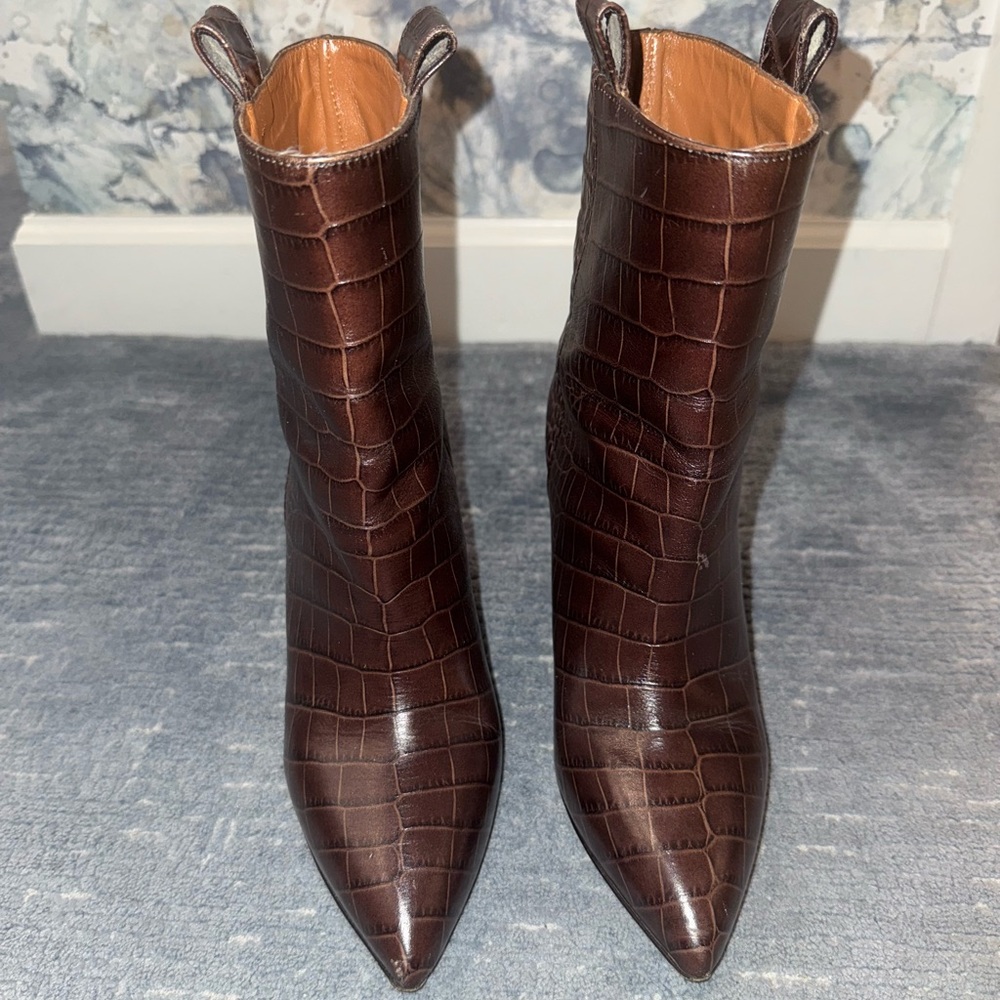 PARIS TEXAS Croc-Embossed Dark Brown Boots